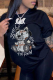 Black Casual Daily Print Patchwork O Neck T-Shirts