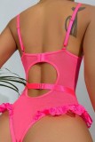 White Sexy Solid Hollowed Out Patchwork Backless Lingerie