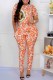 Orange Casual Figure Print Letter O Neck Short Sleeve Two Pieces