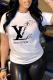 White Casual Daily Print Letter O Neck T-Shirts