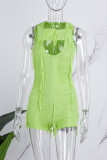 Green Sexy Casual Solid Hollowed Out O Neck Skinny Romper