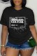 Black Casual Print Letter O Neck T-Shirts