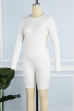 White Casual Solid Backless O Neck Skinny Romper