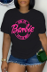 Black Street Vintage Print Letter O Neck T-Shirts
