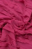 Rose Red Sexy Casual Solid Bandage Backless Halter Long Dress Dresses