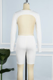 White Casual Solid Backless O Neck Skinny Romper