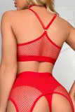 Red Sexy Living Solid Hollowed Out See-through Backless Lingerie