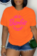 Orange Street Vintage Print Letter O Neck T-Shirts