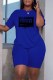Blue Casual Print Letter O Neck Short Sleeve Two Pieces