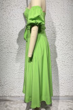 Green Casual Solid Backless Off the Shoulder Strapless Dress Dresses