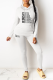 White Casual Letter Patchwork Draw String Pocket Hooded Collar Long Sleeve Two Pieces