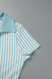 Red Casual Striped Print Patchwork V Neck Short Sleeve Dress
