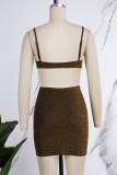 Gold Sexy Casual Solid Backless Spaghetti Strap Sleeveless Two Pieces