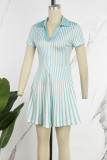 Red Casual Striped Print Patchwork V Neck Short Sleeve Dress