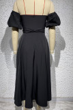 Black Casual Solid Backless Off the Shoulder Strapless Dress Dresses
