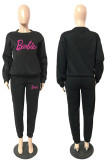 Black Casual Letter Patchwork O Neck Long Sleeve Two Pieces