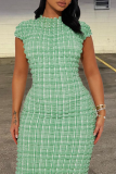 Blue Elegant Solid Patchwork Half A Turtleneck One Step Skirt Dresses