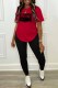 Red Casual Print Letter O Neck Short Sleeve Two Pieces