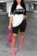 White Casual Print Letter O Neck Short Sleeve Two Pieces