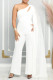 White Casual Daily Elegant Cut Out Asymmetrical Solid Color One Shoulder Regular Jumpsuits