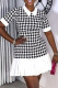 Black White Casual Print Patchwork Turndown Collar Short Sleeve Dress