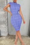 Purple Elegant Solid Patchwork Half A Turtleneck Wrapped Skirt Dresses