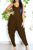 Blue Sexy Casual Solid Backless Spaghetti Strap Regular Jumpsuits