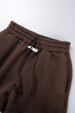 Coffee Casual Solid Basic O Neck Sleeveless Two Pieces