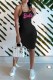 Black Sexy Casual Print Letter Spaghetti Strap One Step Skirt Dresses