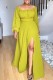 Green Casual Solid Patchwork Slit O Neck Long Sleeve Two Pieces