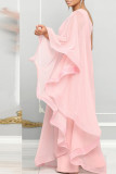 Pink Casual Daily Elegant Patchwork Solid Color One Shoulder Regular Jumpsuits