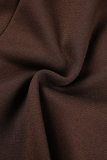Coffee Casual Solid Basic O Neck Sleeveless Two Pieces