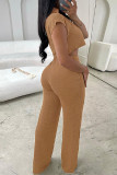 Pink Casual Solid Basic O Neck Short Sleeve Two Pieces