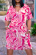 Pink Casual Print Patchwork V Neck Short Sleeve Dress