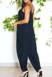 Blue Sexy Casual Solid Backless Spaghetti Strap Regular Jumpsuits