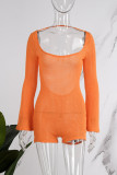 Orange Sexy Casual Solid Off the Shoulder Skinny Romper