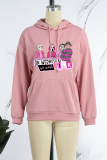 Pink Casual Street Print Patchwork Hooded Collar Tops