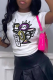 White Casual Daily Print Patchwork O Neck T-Shirts