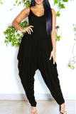 Black Sexy Casual Solid Backless Spaghetti Strap Regular Jumpsuits
