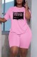 Pink Casual Print Letter O Neck Short Sleeve Two Pieces