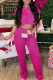 Rose Red Casual Solid Basic O Neck Short Sleeve Two Pieces