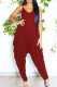 Burgundy Sexy Casual Solid Backless Spaghetti Strap Regular Jumpsuits