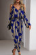 Tibetan Blue Elegant Striped Dot Patchwork V Neck Jumpsuits