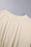 Apricot Casual Solid Draw String Frenulum O Neck Short Sleeve Two Pieces