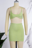 Gold Sexy Casual Solid Backless Spaghetti Strap Sleeveless Two Pieces
