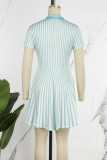 Red Casual Striped Print Patchwork V Neck Short Sleeve Dress