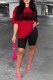 Red Casual Print Letter O Neck Short Sleeve Two Pieces