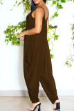 Blue Sexy Casual Solid Backless Spaghetti Strap Regular Jumpsuits
