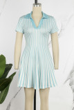 Red Casual Striped Print Patchwork V Neck Short Sleeve Dress