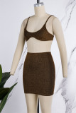 Gold Sexy Casual Solid Backless Spaghetti Strap Sleeveless Two Pieces